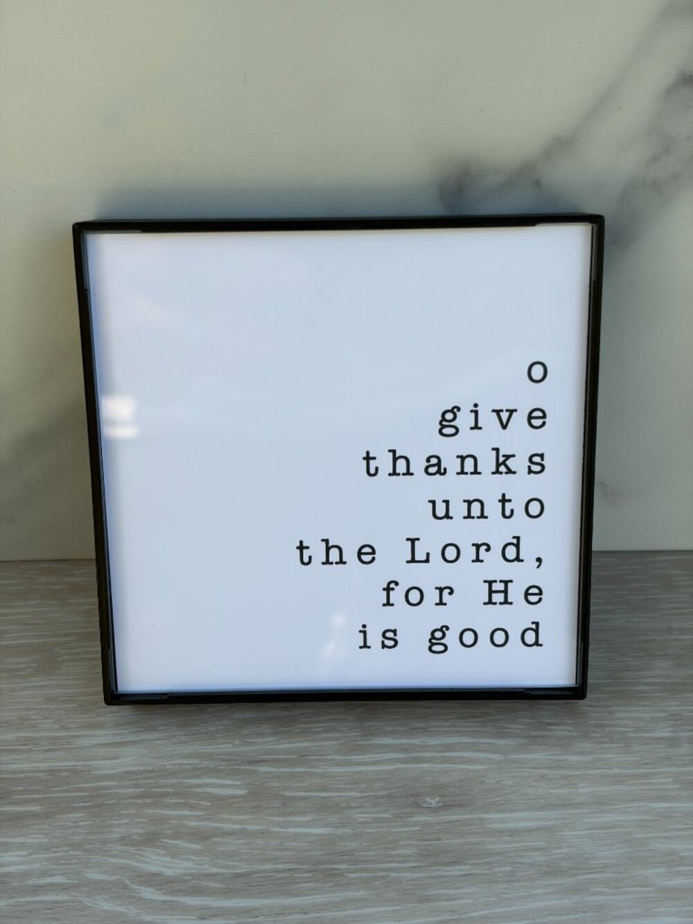 O Give Thanks Mini Framed Print 4x4 Black White Modern Tiered Tray Shelf Sitter